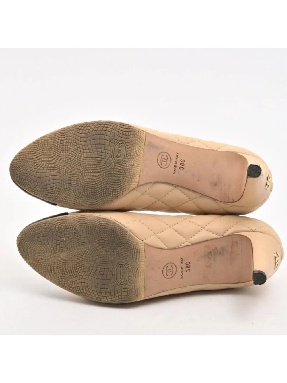 Chanel Pumps C Beige Black Lambskin Heel